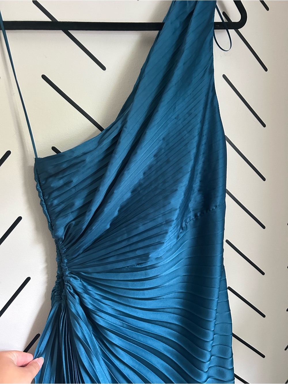 Dress Forum Satin One Shoulder Asymmetrical Pleated Dress wedding guest dress - Picture 6 of 7